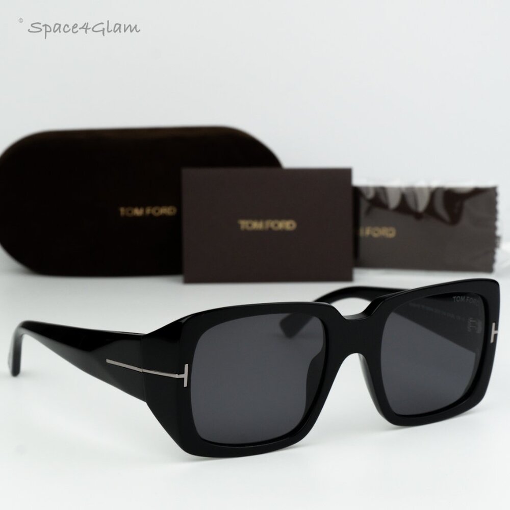 BRAND NEW Tom Ford FT1035-N RYDER 01A Shiny Black Grey Square Women Sunglesses
